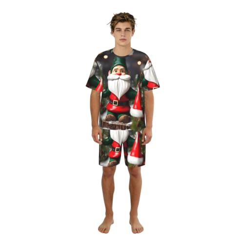 Pyjama court homme imprimé nains de Noël haut de gamme et extensible