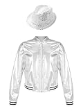 Linjinx Kids Girls Boys Metallic Bomber Jacket Coat Zip Up Jazz Modern Dance Top with Sequin Hat Disco Costume...