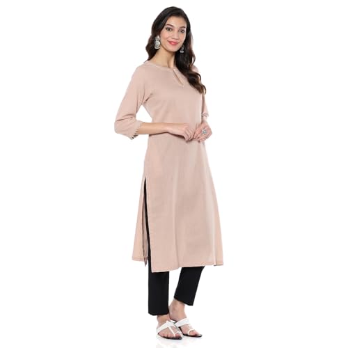 Image of BIBA Women Cotton Blend Regular Fit Solid Straight Kurta