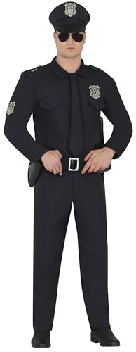 FIESTAS GUIRCA Disfraz de policía para hombre, uniforme de policía con gorro de policía, talla L 52-54