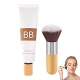 BB Blur Tinted Moisturizer SPF 30, BB Cream Tinted Moisturiser for Mature Skin, Smooth & Hydrate Foundation with Makeup Brush, Evens Skin Tone (1Pc)