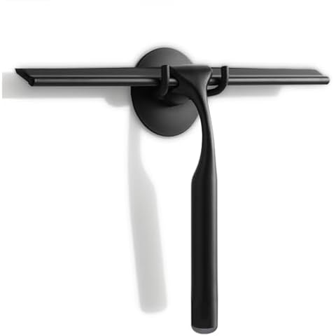 Quntis Shower Squeegee for Glass Doors, 10 Inch Window Squeegee Wiper with Non-Slip Handle, Replacement Squeegee Blade and Hook for Bathroom Glass Shower Doors Mirror Tile Car Cleaning, Black Cover