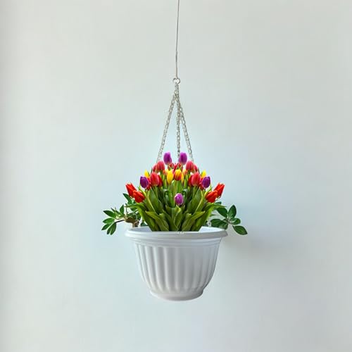 Generic Vaso pendente 20CM Bianco, Vaso per piante sospese, Porta piante da appendere con ganci e catena, cestino per piante e fiori (Bianco)