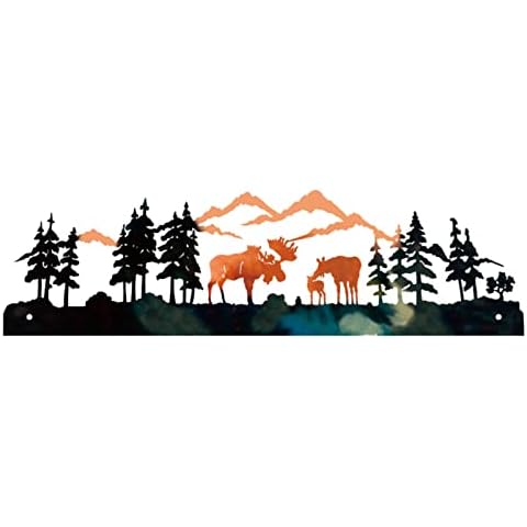 Metal Deer Wall Decor Metal Art Forest Wall Decor Deer in Forest Metal Wall Hanging Sculptures Deer Mount Plaque Wall Decor for Living Room, Bedroom, Bathroom Indoor Outdoor Cover