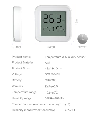 Image of Zigbee Temperature and Humidity Sensor, with Display, Wireless Thermometer for Home Automation, ℃ /℉ Switching, Remote Monitoring, Compatible with Hub /Gateway Devices with Zigbee Built-in