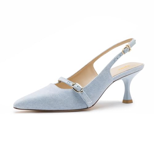 Pazzion Women's Pointed Closed Toe Slingback Pumps Mid Kitten Heel Ankle Strap Buckled Sandals Comfy Daily Prom Event Shoes Size 4-16 US