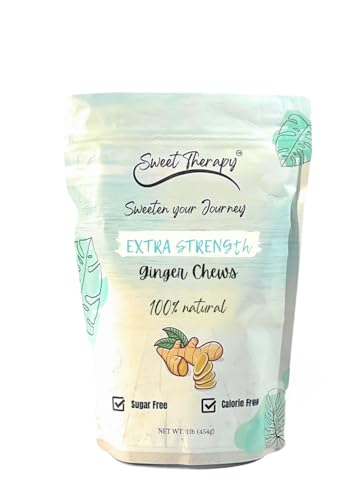 Sweet Therapy Extra strength Ginger Chews Sugar Free - Sugar free ginger candy - Zero Sugar Candy - Healthy snacks - Calorie free candy - Double Strength ginger candy - Extra strength ginger chews - 1LB - Extra strength flavor.