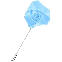 M METERXITY 1-Pack Flower Lapel Pins for Men, Rose Boutonnieres Pin Groom Boutonnieres for Wedding/Dance/Party, Men Lapel Pins for Suits Satin Flower Corsage [Light Blue]