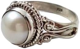 MAIHAO Vintage Round Shape Moonstone Ring Fashion Trend Antique White Pearl Lady Wedding Engagement Ring Jewelry Size 6-10 US code 6 MAIHAO.88