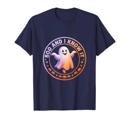 Boo And I Know It Funny Halloween Design T-Shirt, Men, Navy Blue, Medium