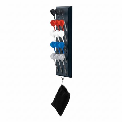 Viper Dart Caddy Solid Wood Wall Mounted Dart Holder/Stand, Displays 4 Sets of Steel or Soft Tip Darts, for All Sisal & Electronic Dartboards, Surrounds & Cabinets, Black Finish