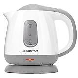Aigostar Hervidor Agua Electrico Pequeño 1 Litros Blanco Gris - Hervidor de Agua Portatil & Compacto 1100 W, Para Acampar & Viajar, Hervido Rápido, Apagado Automático, Fácil de Limpiar, Sin BPA