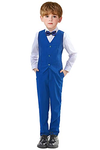 Addneo Suits For Big Boy,Kids Easter Outfits With Boys Dress Pants Vest White Dress Shirt Royal Blue Tuxedo Size 14 #TOP1