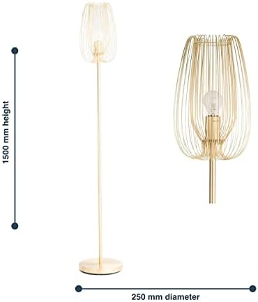 firstchoicelighting Modern Brushed Gold Satin Brass Metal Wire Floor Light Standard Lamp