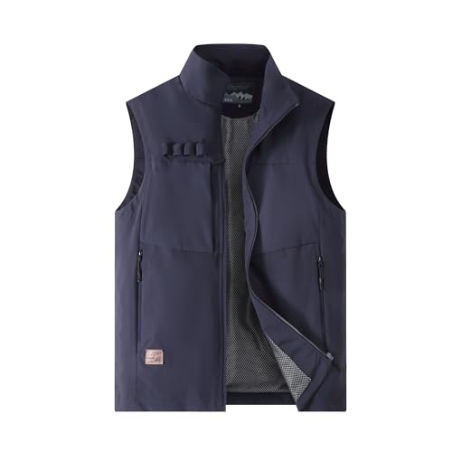MeiLayM Homme Gilet de Pêche Plein Air Léger Respirant Veste de Sport à Séchage Rapide Veste Multi-Poche Gilet Camping Chasse Sans Manche Bleu,3XL