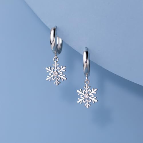 SLUYNZ Sterling Silver Snowflake Hoop Earrings for Women Teens Christmas Snowflake Hoop Earrings Drop3