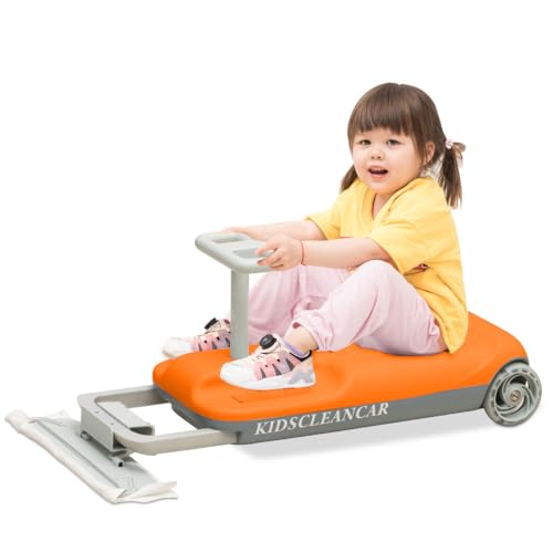 12V Ride-On Car with Cleaning Fun, 3 in 1 Gokart, Soft-Start, 5-Speed Adjustable, Detachable mop, Rechargeable Battery, 160lbs Capacity, Indoor & Outdoor for Kids Ages 3+ Orange