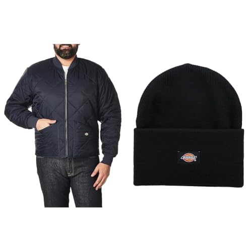 Dickies Veste Matelassée Losanges et Bonnet Noir Acrylique Vêtement Hiver Chaud