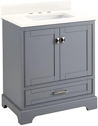 Signature Hardware 480603 Quen 30" Free Standing Single Vanity Set with Wood Cabinet, Vanity Top and Rectangular Undermount Vitreous China Sink - 8" Faucet Holes - Gray/Arctic White