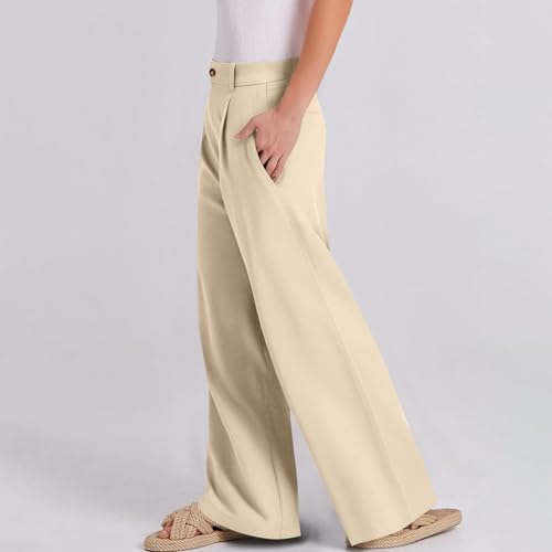 fanmpghleoo Dress Pants Women High Waisted Straight Wide Leg Linen Pants Summer Business Casual Linen Trousers with Pockets2