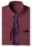 Cromoncent Men's Stylish Business Dress Shirt and Tie Combo,Long Sleeve,Stretchable,Trendy Designs,Breathable,Burgundy,L