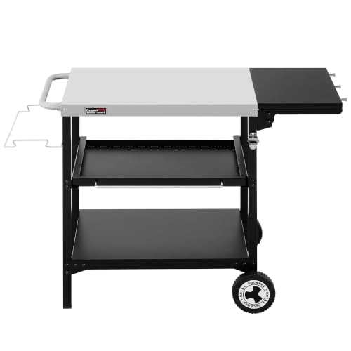 Royal Gourmet Desserte Extérieure pour Plancha, 3 Étagères Chariot pour Barbecue avec Dessus de Table en Acier INOX 70 x 50cm et Table d'Appoint Pliable de...