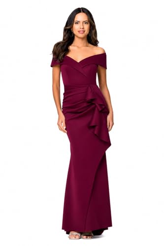 Image of Xscape Women's Long Off-the-Shoulder Sweetheart Neckline Formal Evening Gown with Ruching and Draped Ruffle Detail