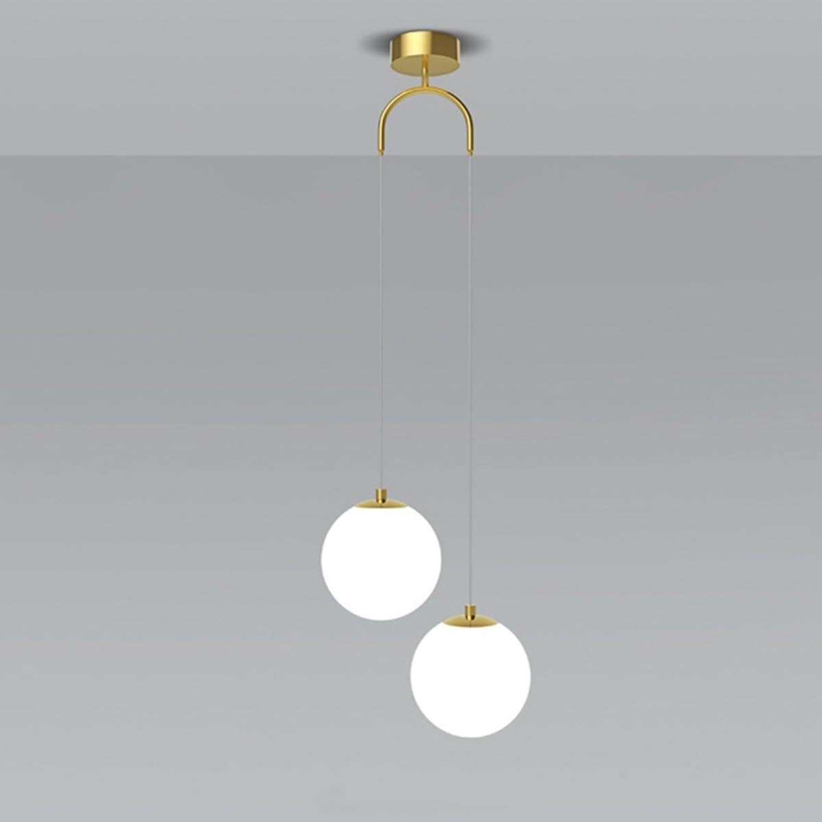 Vfdaswqq Gold Lamp, Modern 2-Light Globe Bedside Chandelier Led 24W Glass Pendant Lamp(Gold)