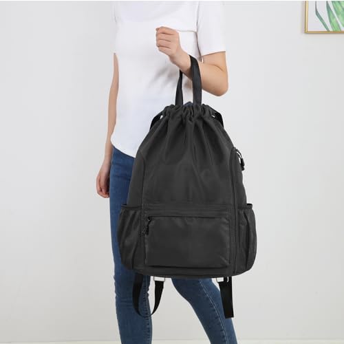 Valleycomfy Waterproof Drawstring Gym Backpack Bag for Men & Women,Sports Gym Bag with Side Pocket Black by Valleycomfy - Image 6