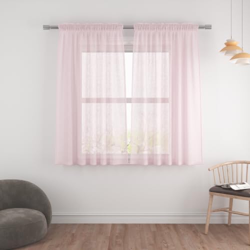 UPOPO Pale Pink Sheer Curtains 63 inches Long Living Room Curtain Sheers Basement 2 Panels Voile Transparent Bedroom Drapes Linen Textured Rod Pocket Kitchen Dining Window Treatment Set