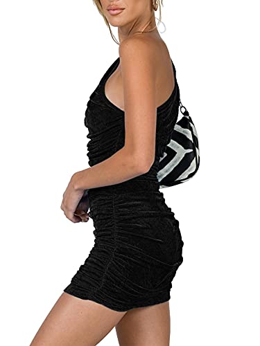 Image of LYANER Women's Sexy One Shoulder Ruched Sleeveless Bodycon Mini Short Dress