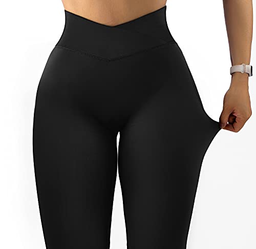image for MOOSLOVER Women V Cross Waist Butt Lifting Leggings with Pockets High 