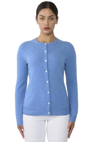 Image of JENNIE LIU Women's 100% Cashmere Button Front Long Sleeve Crewneck Cardigan Sweater