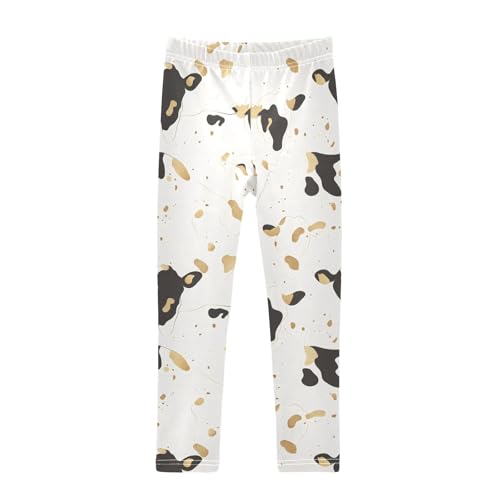 Gold Black Cow Skin Print Girls Casual Leggings for Kids Printed Long Pant Bottoms Stretch and Soft