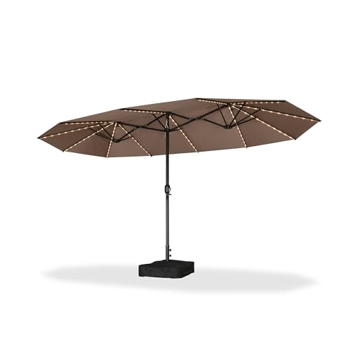 PURPLE LEAF Parasol de Jardin Extérieur 4,25 x 2,45 x 2,4 m avec LED Solaire et Pied, Parasol Rectangulaire Double à Manivelle en Aluminium et 12 Baleines...