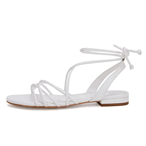 Ermonn Women's Lace-Up Flat Sandals Strappy Open Toe Slingback Crisscross Casual Summer Slides #TOP1