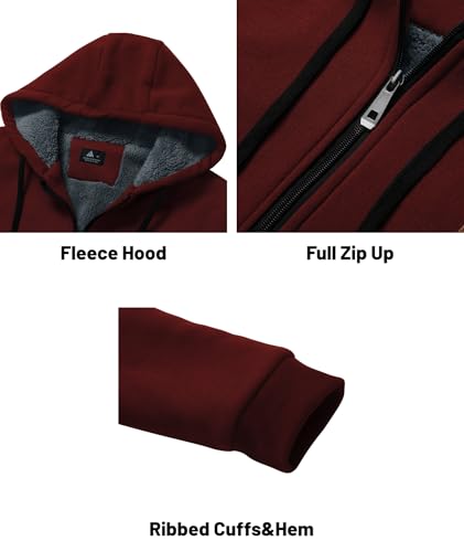 Image of Little Beauty Fleece Hoodies for Men Winter Thick Jackets Sherpa Lined Zip Up Sweatshirt With Kanga Pocket