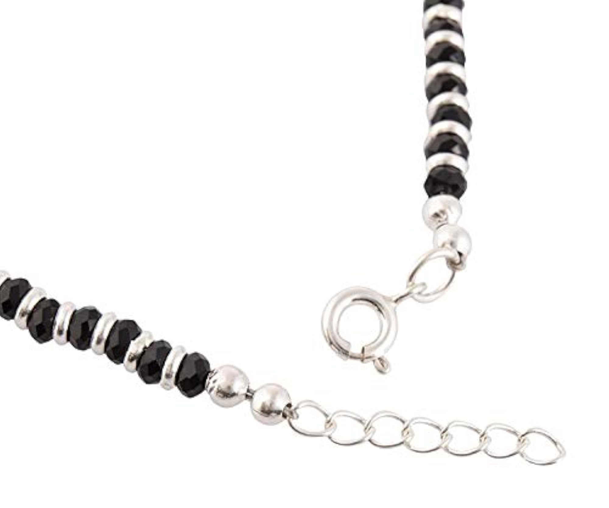 925 Sterling Silver Black Beaded Adjustable Anklet for Women and Girls