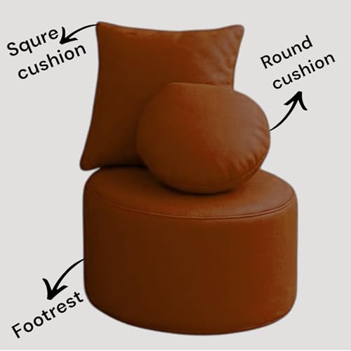 Image of 2XL Teardrop Bean Bag Chair Set with Footrest & Two Cushion, Faux Leather, Indoor Gaming and Lounging, Adult Size (TAN, XXL, Solid)