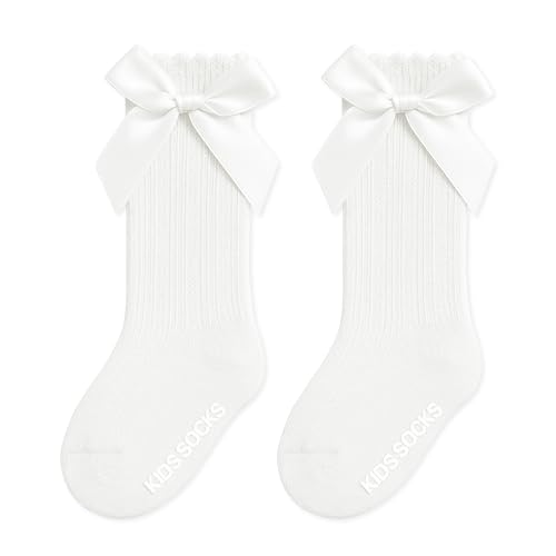 Image of APEXULL Baby Knee High Socks Non Slip Baby Girl Socks Cotton Bow Infant Stockings Ruffle Toddler Long Sock 0-12M/1-2Y