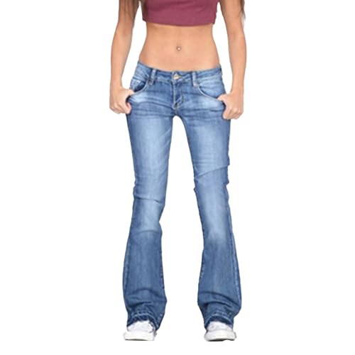 Women's Flared Bell Bottom Jeans Mid Waisted Stretch Bootcut Denim Pants Fashion Vintage Wide Leg Jean Trousers
