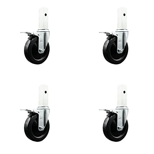 Bil-Jax 0026-835 0126835 Scaffold Swivel Caster Replacement Set of 4 – 5 Inch Black Hard Rubber Wheels with Total Lock Brakes - 300 lbs. Capacity Per Caster - Service Caster Brand