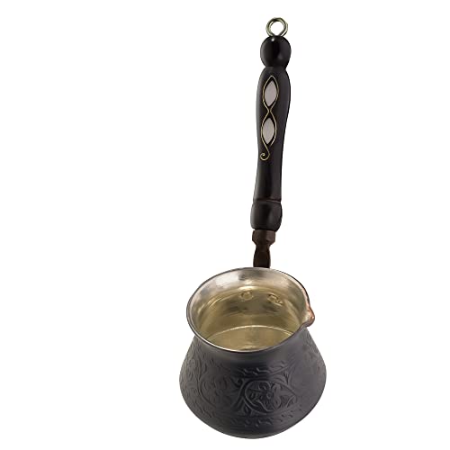 BCS 12 Oz Copper Turkish Greek Arabic Coffee Pot with Wooden Handle (4