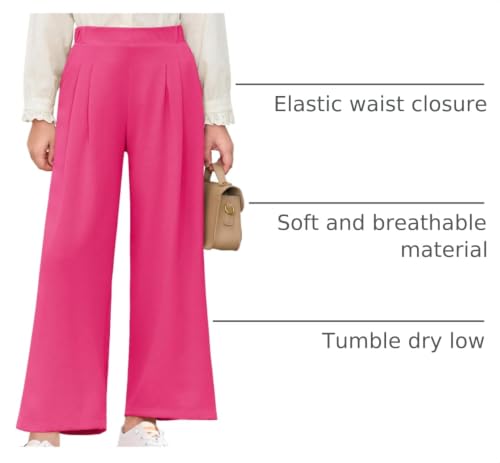 Image of Haloumoning Girls Uniform Pants Kids Wide Leg Dress Pants 5-14 Years | High Waisted, Casual Trousers, With Pockets