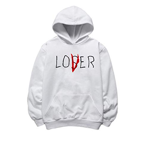 Haobing Sudadera con Capucha para Mujer Partnerlook Hoodies Loser & Lover Pullover Manga Larga con Estampada (Blanco #Encapuchado, CN L)