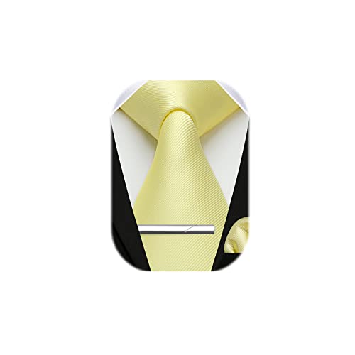 Image of HISDERN Yellow Solid Color Wedding Tie and Pocket Square, Classic Tie Clip Set for Men-Multiple Colors