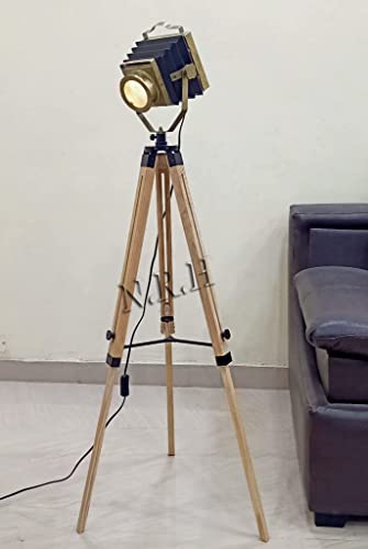 Industriale Treppiede Camera Lampada Da Terra Vintage Legno Cinema Decorative Searchlight Standing Lighting