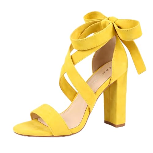 Image of Strappy Heels for Women Chunky Heels High Heeled Sandals with Lace Up Fahsion Casual Nude Block Heel Sandals