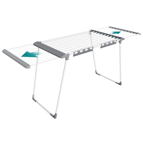 SONGMICS Tendedero para Ropa, Tendedero de Pie, Alas Extensibles, 22 m de Superficie de Secado, con Porta Calcetines, Plegable, Blanco Perla y Gris Paloma LLR522WK01