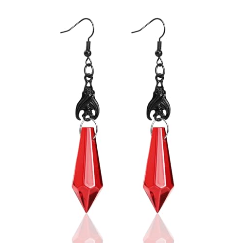 Gothic Earrings Black Halloween Dangle Earrings Goth Jewelry for Women Punk Rock Style Dark Bat Red Blood Earrings Cosplay Accessory
